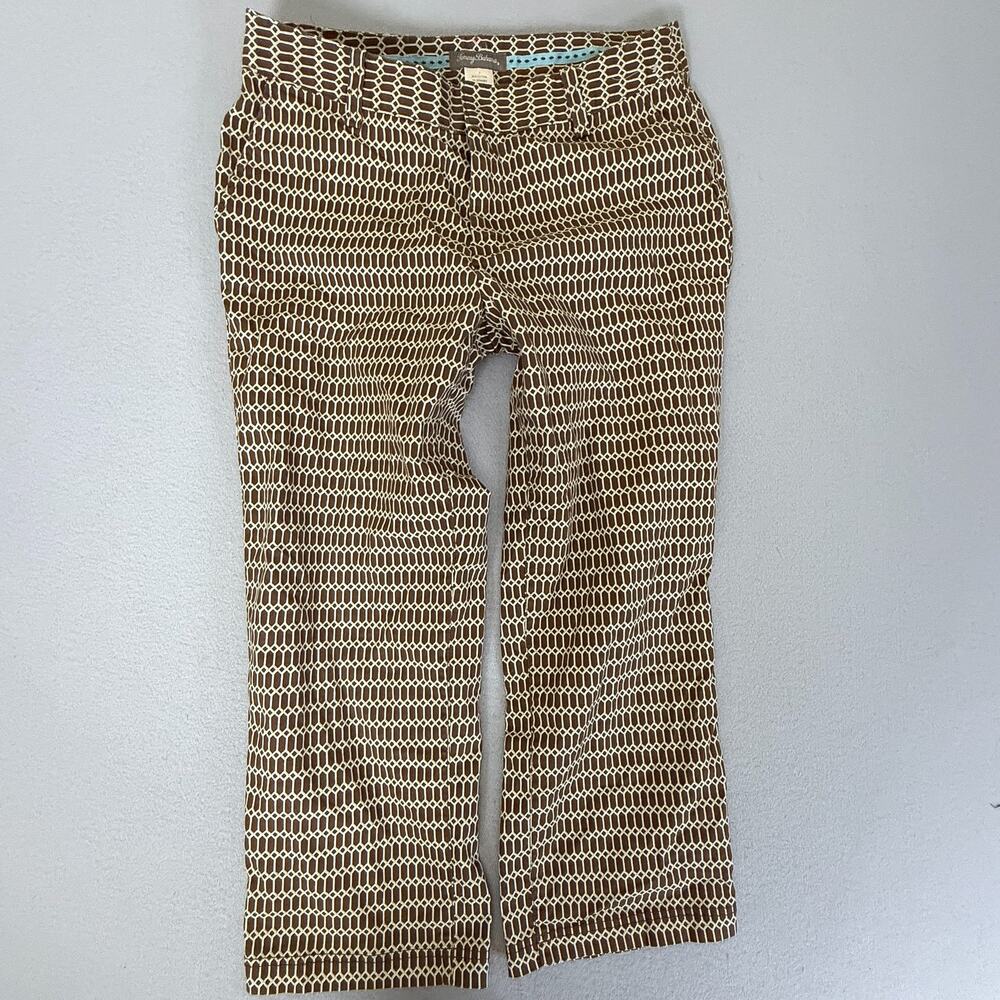 Tommy Bahama Womens Capri Pants Size 8 Brown/Cream Geometric Stretch Cotton